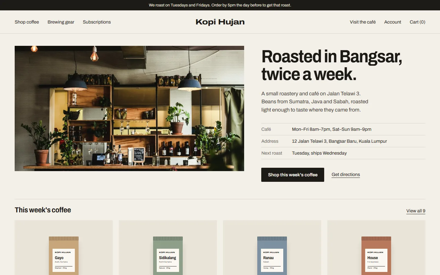 Kopi Hujan homepage design