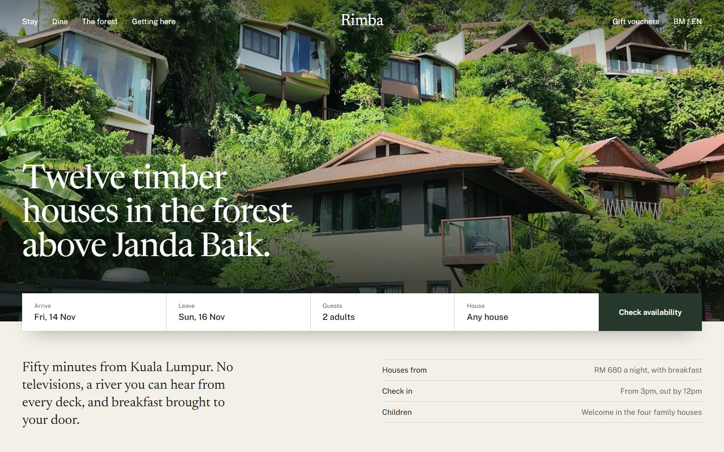Rimba Retreats homepage design